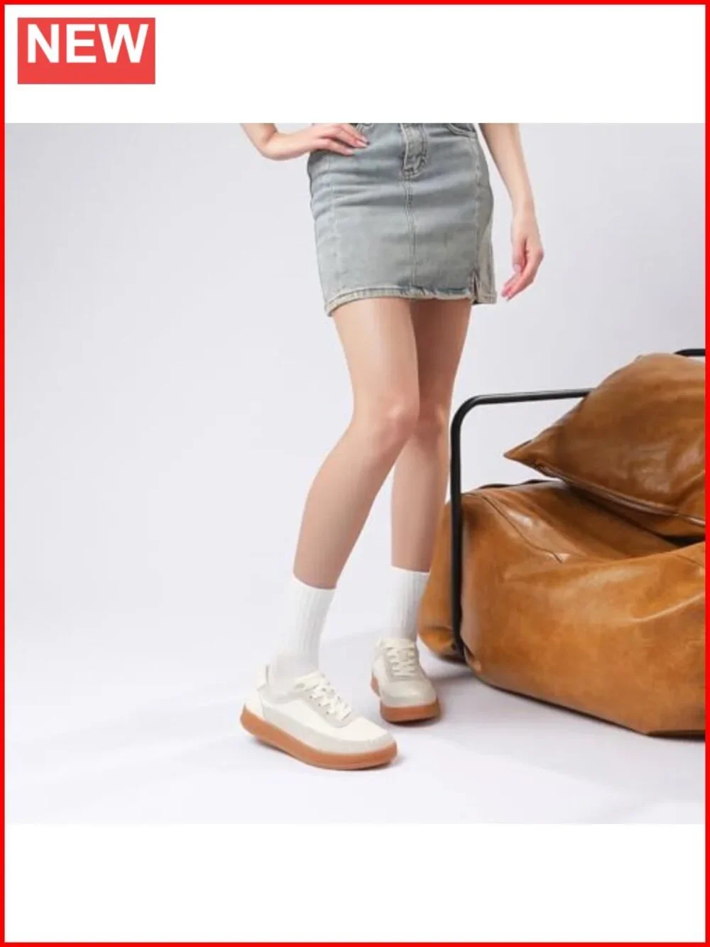 Womens Genuine Leather Walking Sneakers Casual Lace Up Retro Gum Sole Athletic